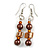Brown Glass and Burnt Orange Shell Bead Drop Earrings with Silver Tone Closure - 6cm Long - view 3