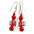 Red Glass and Shell Bead Drop Earrings with Silver Tone Closure - 6cm Long - view 3
