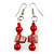 Red Glass and Shell Bead Drop Earrings with Silver Tone Closure - 6cm Long - view 4