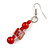 Red Glass and Shell Bead Drop Earrings with Silver Tone Closure - 6cm Long - view 5