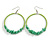 50mm Lime Green Large Glass, Faux Pearl Bead, Semiprecious Stone Hoop Earrings In Silver Tone - view 3