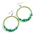 50mm Lime Green Large Glass, Faux Pearl Bead, Semiprecious Stone Hoop Earrings In Silver Tone - view 4