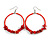 50mm Fire Red Large Glass, Faux Pearl Bead, Semiprecious Stone Hoop Earrings In Silver Tone - view 3