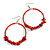 50mm Fire Red Large Glass, Faux Pearl Bead, Semiprecious Stone Hoop Earrings In Silver Tone - view 4