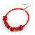 50mm Fire Red Large Glass, Faux Pearl Bead, Semiprecious Stone Hoop Earrings In Silver Tone - view 5