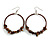 50mm Brown Large Glass, Faux Pearl Bead, Semiprecious Stone Hoop Earrings In Silver Tone - view 5