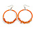 50mm Orange/ Peach Large Glass, Faux Pearl Bead, Semiprecious Stone Hoop Earrings In Silver Tone - view 3