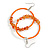50mm Orange/ Peach Large Glass, Faux Pearl Bead, Semiprecious Stone Hoop Earrings In Silver Tone