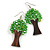 Green Glass Bead Brown Wood Tree Drop Earrings - 70mm Long - view 3