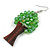 Green Glass Bead Brown Wood Tree Drop Earrings - 70mm Long - view 4