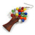 Multicoloured Glass Bead Brown Wood Tree Drop Earrings - 70mm Long - view 5