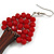 Red Glass Bead Brown Wood Tree Drop Earrings - 70mm Long - view 5