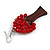Red Glass Bead Brown Wood Tree Drop Earrings - 70mm Long - view 6