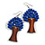 Blue Glass Bead Brown Wood Tree Drop Earrings - 70mm Long - view 4