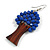 Blue Glass Bead Brown Wood Tree Drop Earrings - 70mm Long - view 5