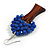 Blue Glass Bead Brown Wood Tree Drop Earrings - 70mm Long - view 7
