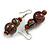 Brown/ Black/ White Colour Fusion Wood Bead Drop Earrings with Silver Tone Closure - 55mm Long - view 5