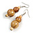 Natural/ Brown Colour Fusion Wood Bead Drop Earrings with Silver Tone Closure - 55mm Long - view 3
