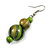 Green/ Black/ Golden Colour Fusion Wood Bead Drop Earrings with Silver Tone Closure - 55mm Long - view 6
