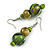 Green/ Black/ Golden Colour Fusion Wood Bead Drop Earrings with Silver Tone Closure - 55mm Long - view 1
