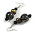 Black/ Gold/ White Colour Fusion Wood Bead Drop Earrings with Silver Tone Closure - 55mm Long - view 3
