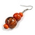 Orange/ Gold/ Black Colour Fusion Wood Bead Drop Earrings with Silver Tone Closure - 55mm Long - view 3