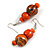 Orange/ Gold/ Black Colour Fusion Wood Bead Drop Earrings with Silver Tone Closure - 55mm Long - view 5
