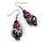 Purple/ Gold/ White Colour Fusion Wood Bead Drop Earrings with Silver Tone Closure - 55mm Long - view 4