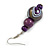 Purple/ Gold/ White Colour Fusion Wood Bead Drop Earrings with Silver Tone Closure - 55mm Long - view 5