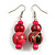 Deep Pink/ Black/ Golden Colour Fusion Wood Bead Drop Earrings with Silver Tone Closure - 55mm Long - view 3