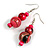 Deep Pink/ Black/ Golden Colour Fusion Wood Bead Drop Earrings with Silver Tone Closure - 55mm Long - view 4