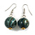 Teal/ Black/ Golden Colour Fusion Wood Bead Drop Earrings with Silver Tone Closure - 40mm Long - view 2
