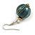 Teal/ Black/ Golden Colour Fusion Wood Bead Drop Earrings with Silver Tone Closure - 40mm Long - view 6