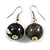 Black/ Gold/ White Colour Fusion Wood Bead Drop Earrings with Silver Tone Closure - 40mm Long - view 3