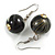 Black/ Gold/ White Colour Fusion Wood Bead Drop Earrings with Silver Tone Closure - 40mm Long