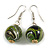 Green/ Black/ Golden Colour Fusion Wood Bead Drop Earrings with Silver Tone Closure - 40mm Long - view 3
