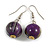 Purple/ Black/ White/ Golden Colour Fusion Wood Bead Drop Earrings with Silver Tone Closure - 40mm Long - view 3