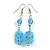 Light Blue Floral Faceted Resin/ Glass Bead Drop Earrings with Silver Tone Closure - 60mm Long - view 3