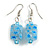 Light Blue Floral Faceted Resin/ Glass Bead Drop Earrings with Silver Tone Closure - 40mm Long - view 3