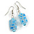Light Blue Floral Faceted Resin/ Glass Bead Drop Earrings with Silver Tone Closure - 40mm Long - view 4