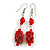 Red Floral Faceted Resin/ Glass Bead Drop Earrings with Silver Tone Closure - 60mm Long - view 3