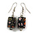 Black Floral Faceted Resin/ Glass Bead Drop Earrings with Silver Tone Closure - 40mm Long - view 3