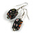Black Floral Faceted Resin/ Glass Bead Drop Earrings with Silver Tone Closure - 40mm Long - view 4