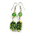 Green Floral Faceted Resin/ Glass Bead Drop Earrings with Silver Tone Closure - 60mm Long - view 3