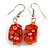 Orange Floral Faceted Resin/ Glass Bead Drop Earrings with Silver Tone Closure - 40mm Long - view 3