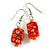 Orange Floral Faceted Resin/ Glass Bead Drop Earrings with Silver Tone Closure - 40mm Long - view 4
