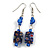 Blue Floral Faceted Resin/ Glass Bead Drop Earrings with Silver Tone Closure - 60mm Long - view 3