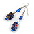 Blue Floral Faceted Resin/ Glass Bead Drop Earrings with Silver Tone Closure - 60mm Long - view 4