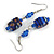 Blue Floral Faceted Resin/ Glass Bead Drop Earrings with Silver Tone Closure - 60mm Long