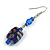 Blue Floral Faceted Resin/ Glass Bead Drop Earrings with Silver Tone Closure - 60mm Long - view 5
